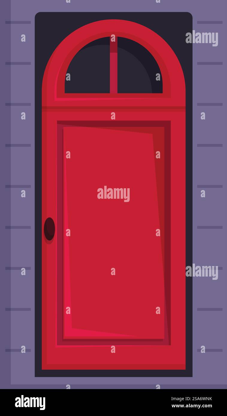 Red front door with arched transom window is closing, creating a cozy ...