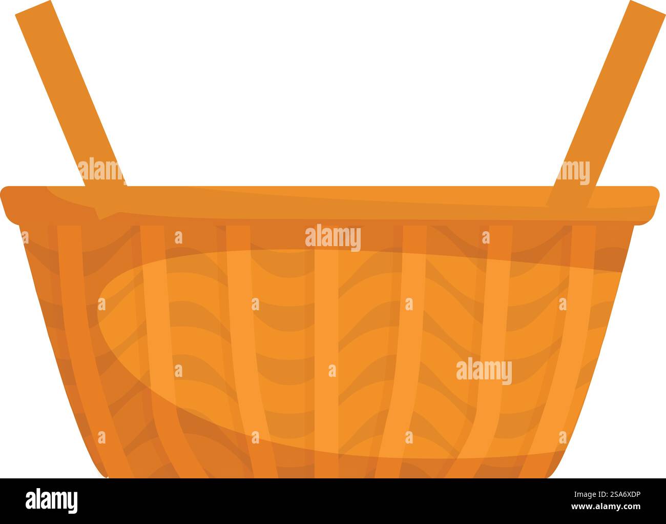 Empty wicker basket standing with handles up, isolated on white ...