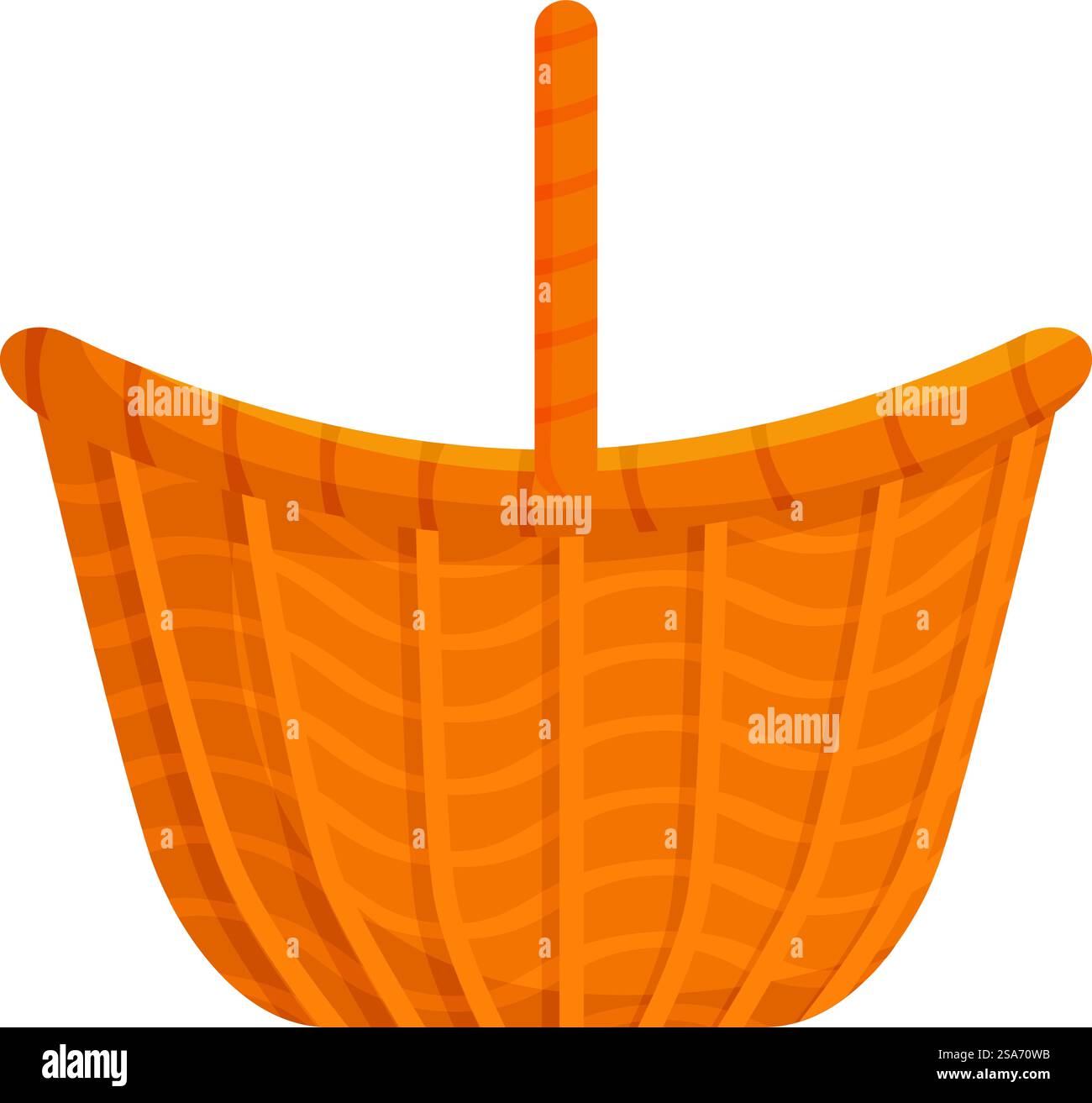 Empty wicker basket standing with raised handle, isolated on white ...