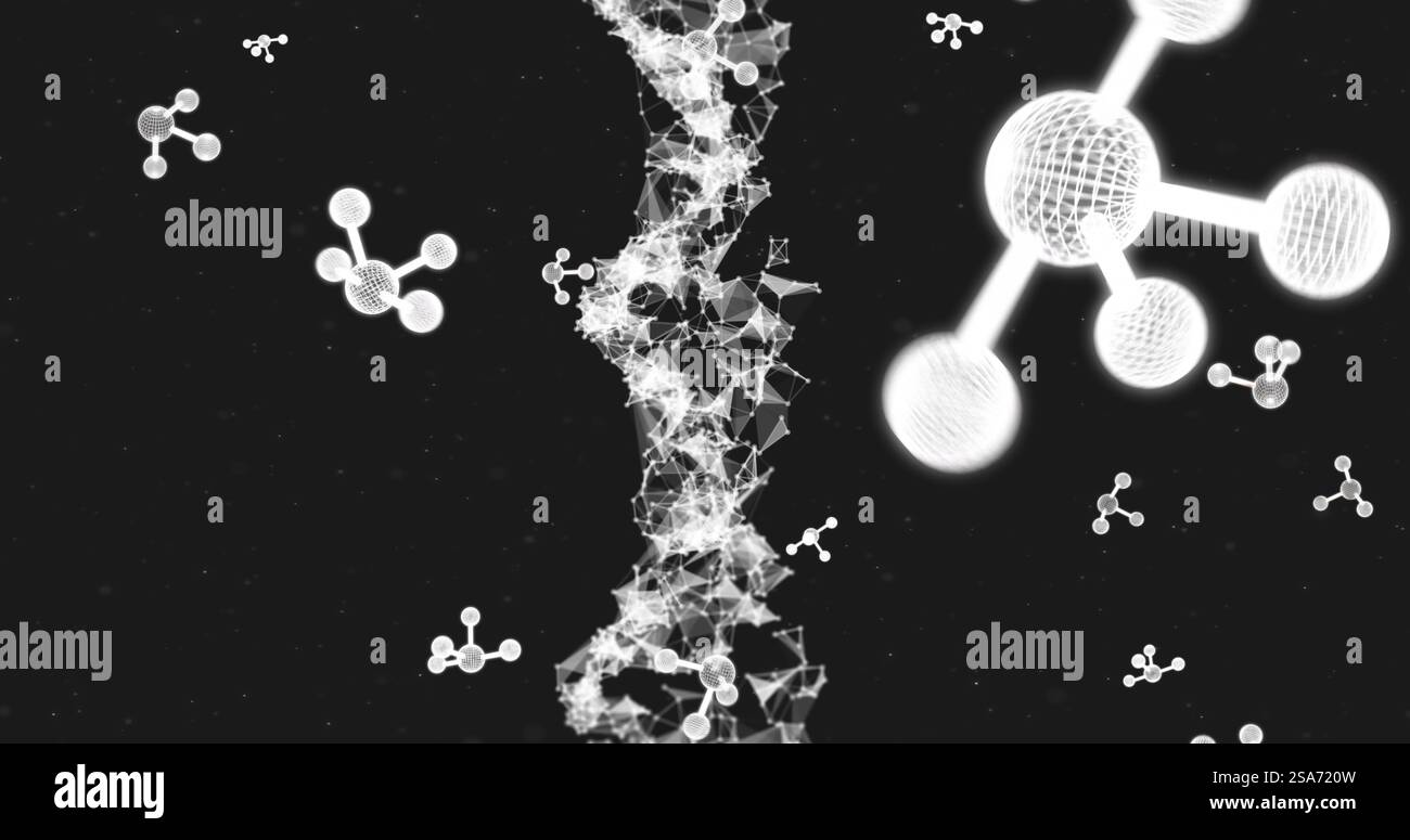 Image of dna strand over molecues Stock Photo