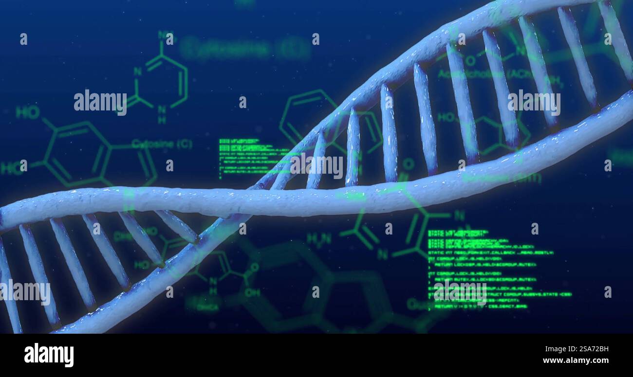 Image of dna and data processing over blue background Stock Photo - Alamy