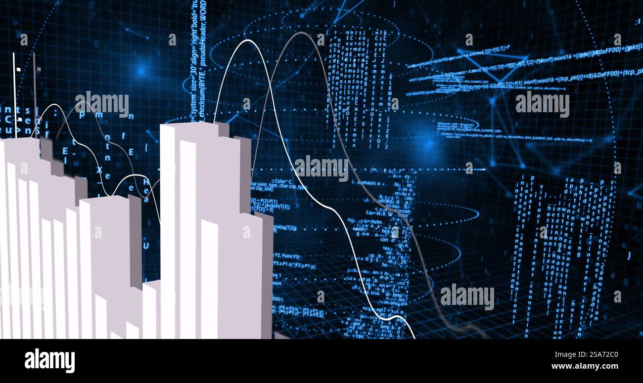 Image of data processing and diagrams over shapes moving Stock Photo ...