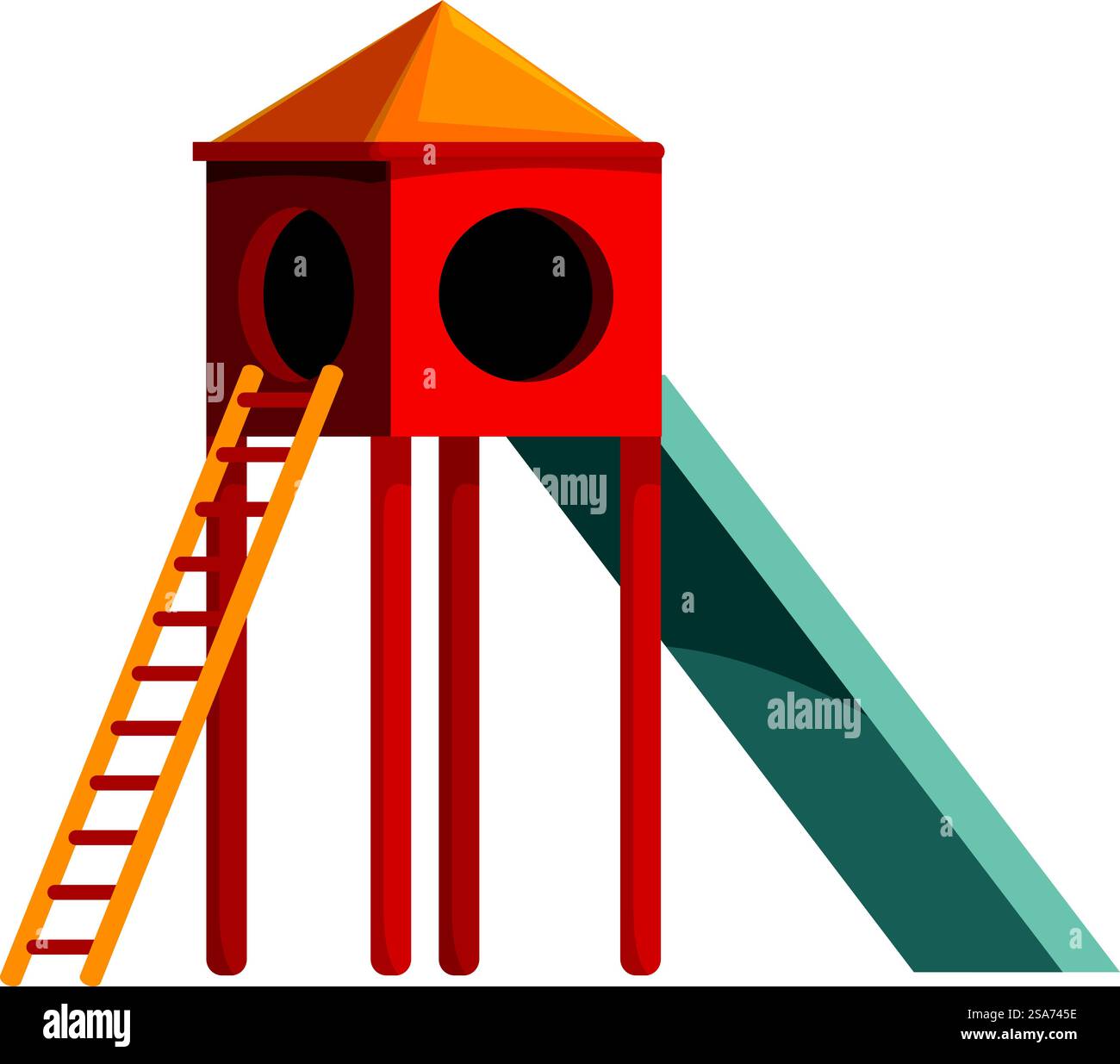 Playground structure with slide and ladder for having fun outdoors. Red ...