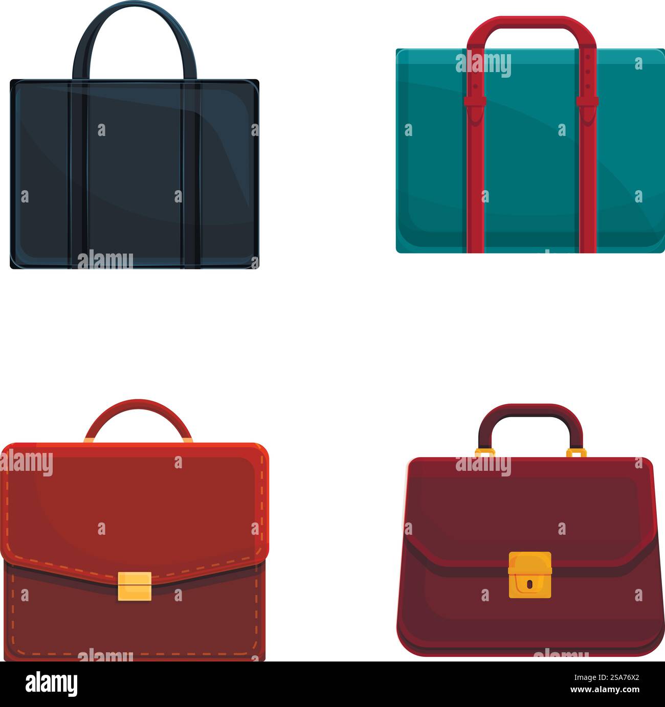 Office case icons set cartoon vector. Various leather briefcase for ...