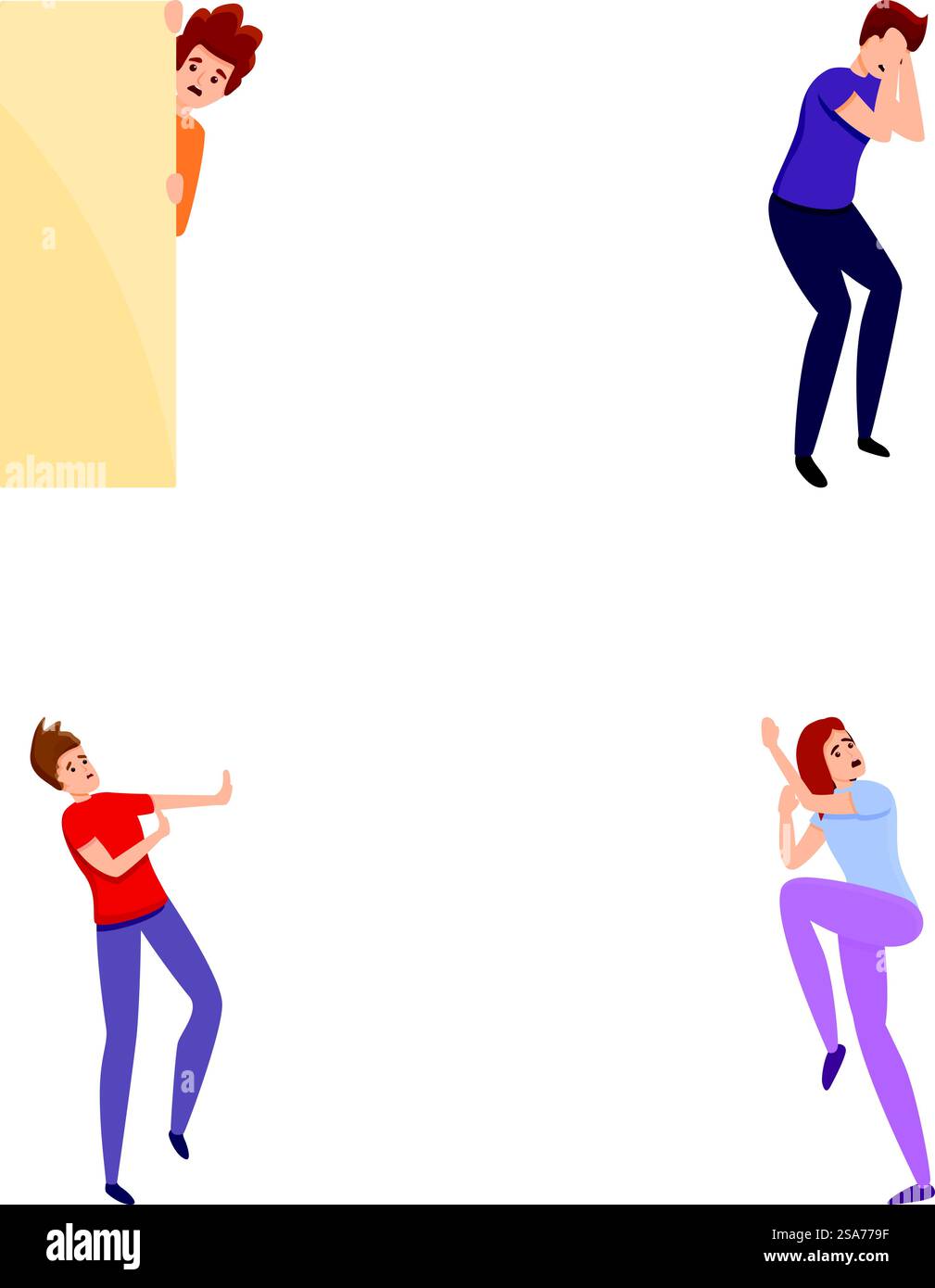 Scared emotion icons set cartoon vector. Man and woman scared and ...
