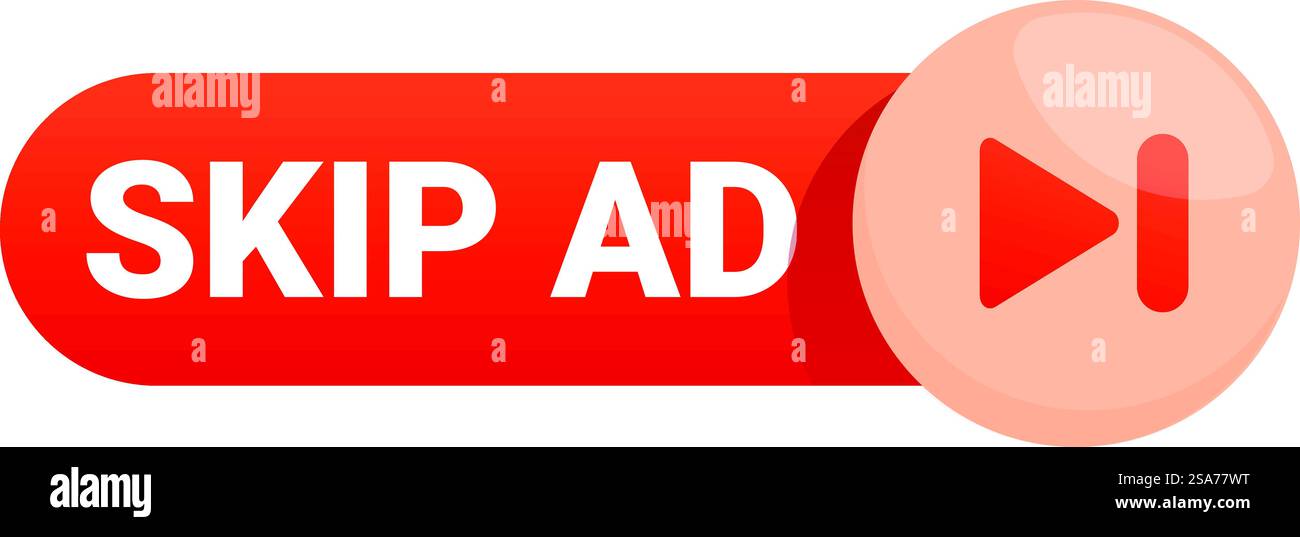 Red skip ad button increasing user experience by avoiding annoying advertising content. Red skip ad button increasing user experience Stock Vector