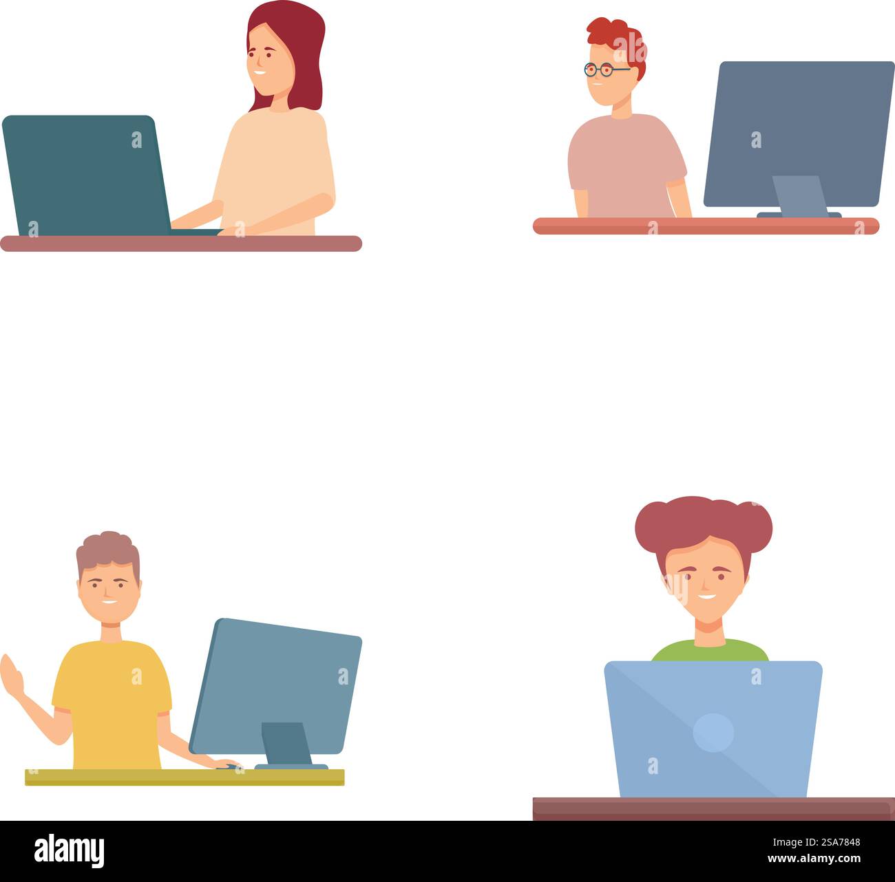 Web agency icons set cartoon vector. Software development team. Web development, programming. Web agency icons set cartoon vector. Software development team Stock Vector