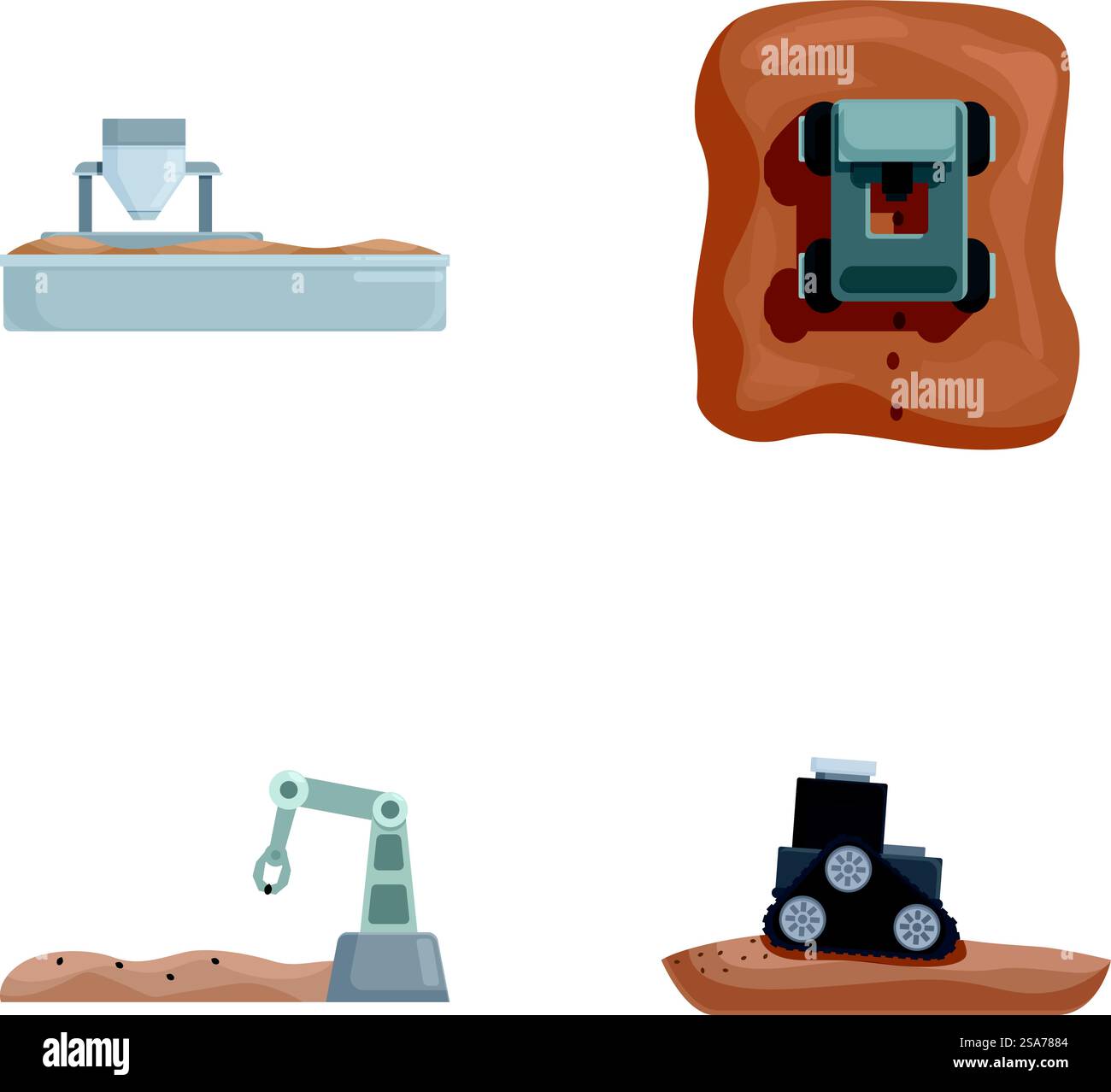 Collection of four different cartoonstyle industrial machine graphics ...