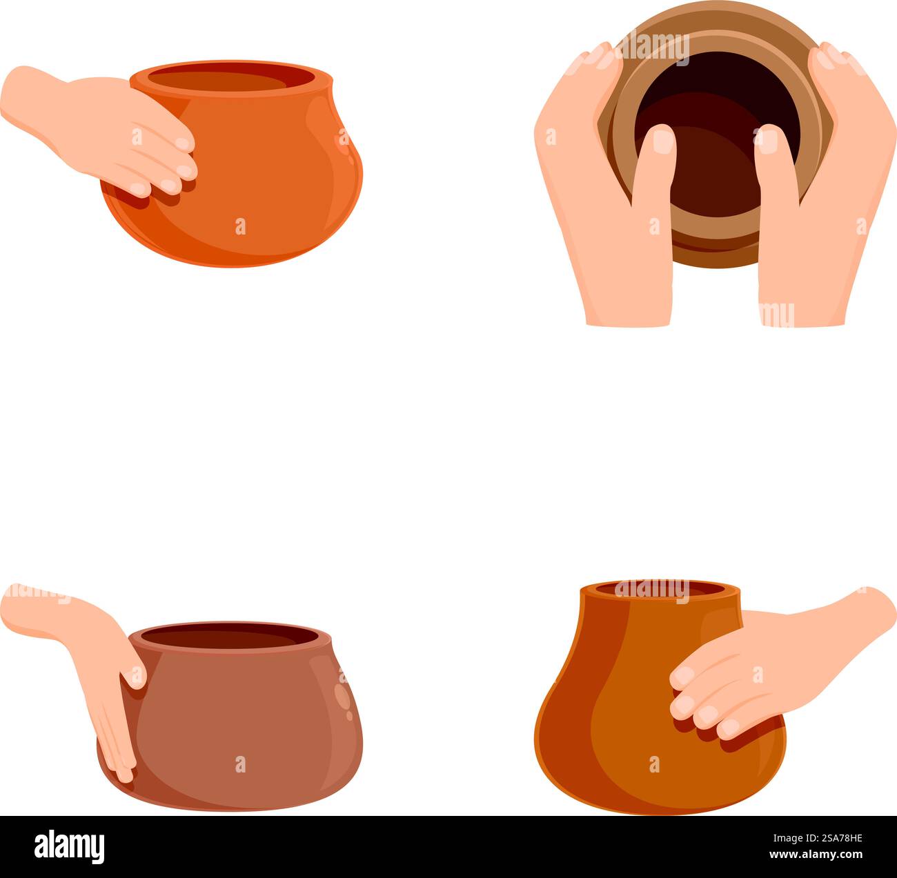 Pottery studio icons set cartoon vector. Creating clay vase on wheel ...