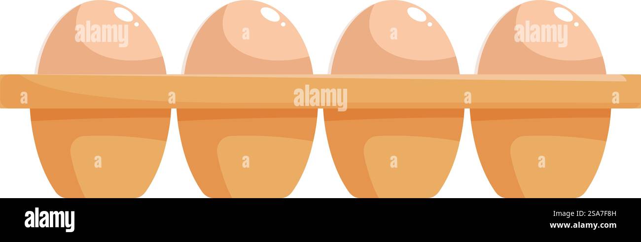 Four brown chicken eggs are standing in a cardboard egg tray. Four eggs in carton, organic food for breakfast Stock Vector