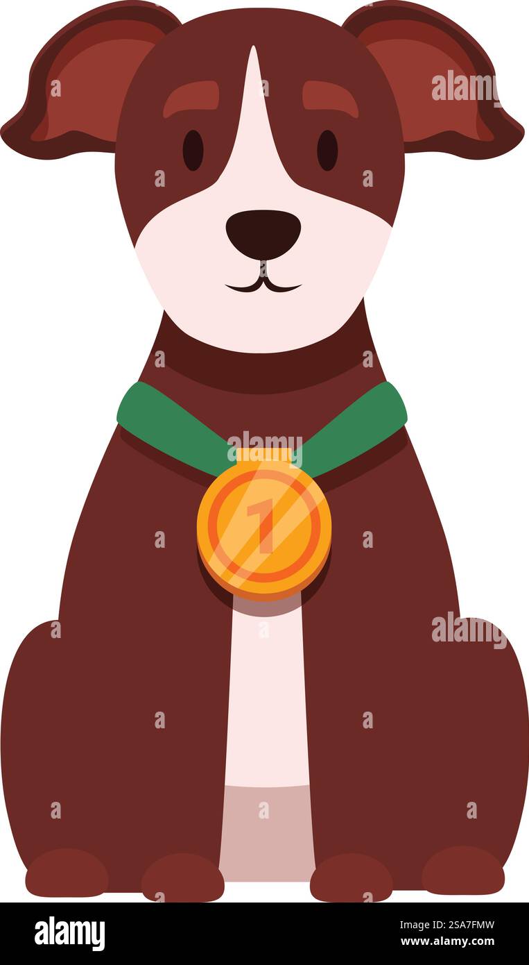 Cartoon illustration of a champion dog sitting proudly wearing a gold medal. Champion dog sitting proudly wearing gold medal illustration Stock Vector