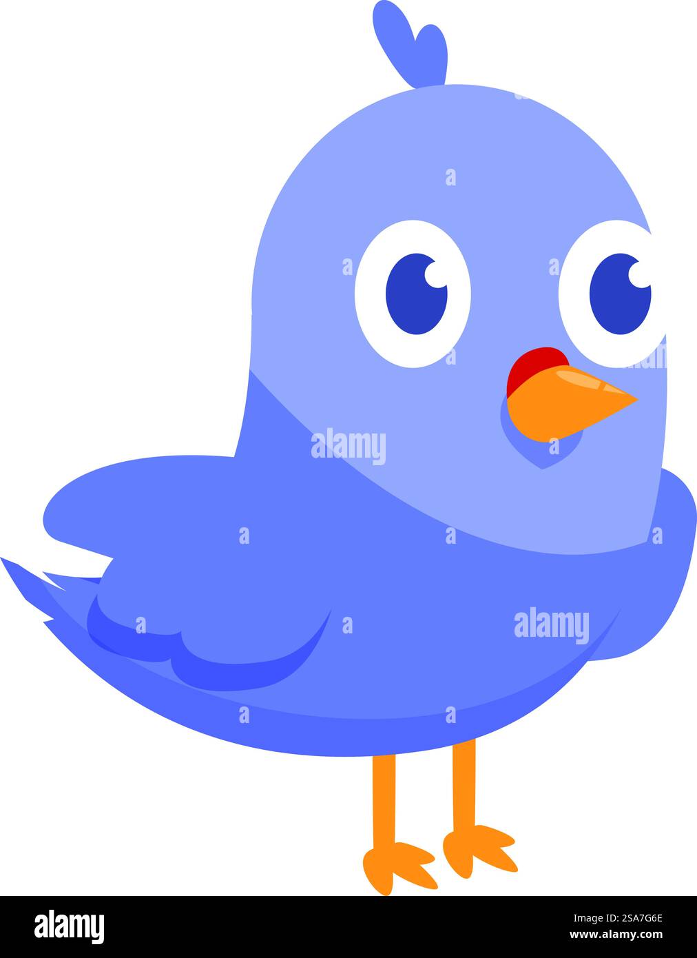 Charming bluebird illustration with big eyes and a curious expression. Cute blue bird standing looking curious Stock Vector