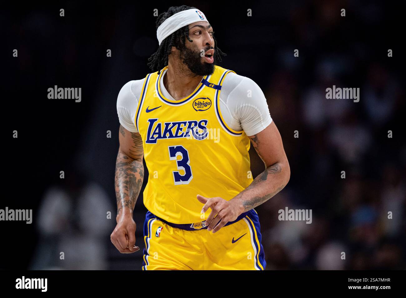 Los Angeles Lakers forward Anthony Davis (3) looks on during the first ...