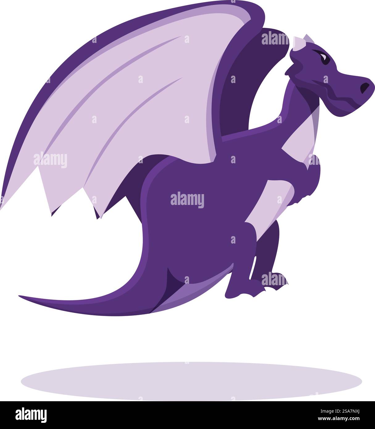 Purple dragon with spread wings is flying. Purple dragon flying with ...