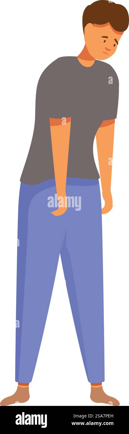 Sad young man is standing with his head down, feeling depressed and ...