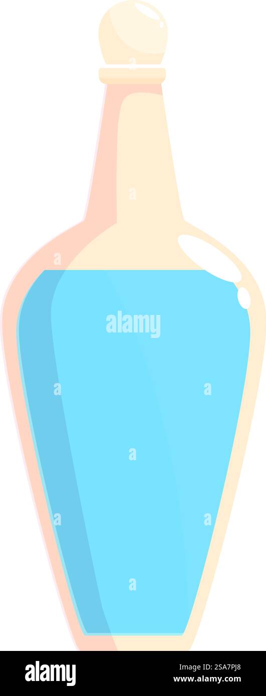 Glass bottle containing blue liquid standing on white background Stock Vector