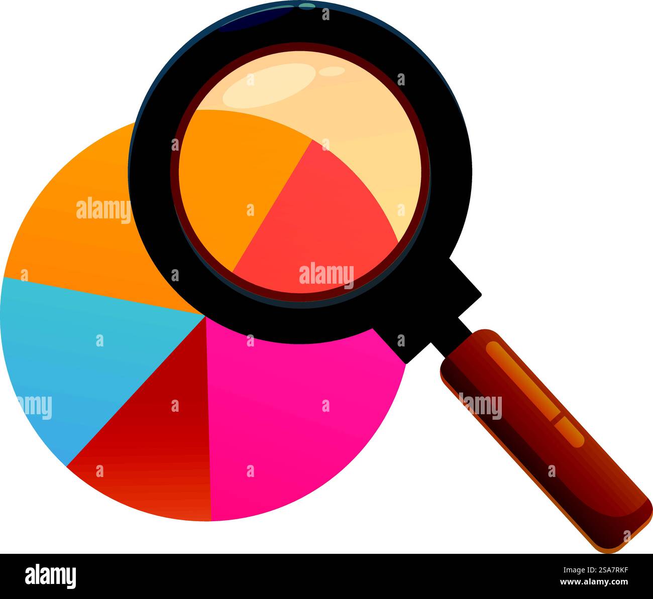 Magnifying glass is analyzing a vibrant pie chart hi-res stock ...