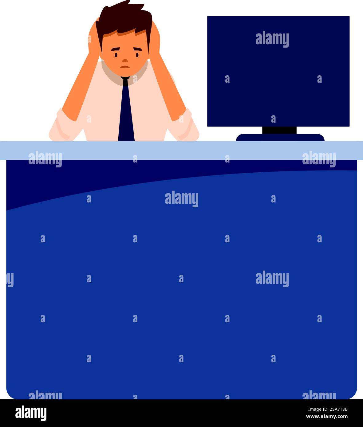 Businessman covering ears feeling tired and stressed working on ...
