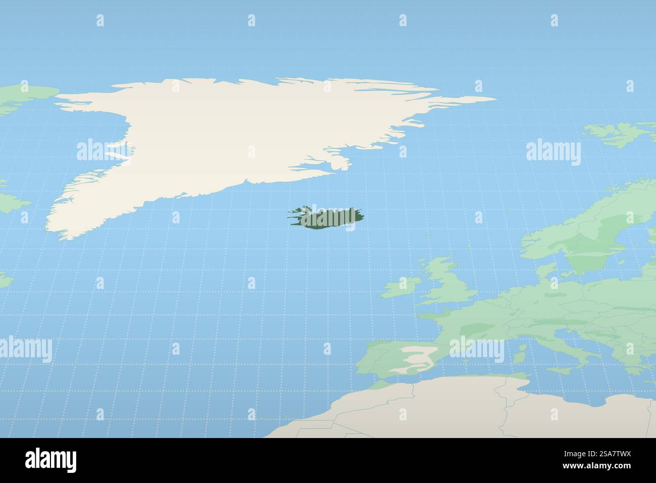 Iceland Highlighted On A Detailed Map Geographic Location Of Iceland Iceland Highlighted On A Detailed Map Geographic Location Of Iceland Vector Map 2SA7TWX 