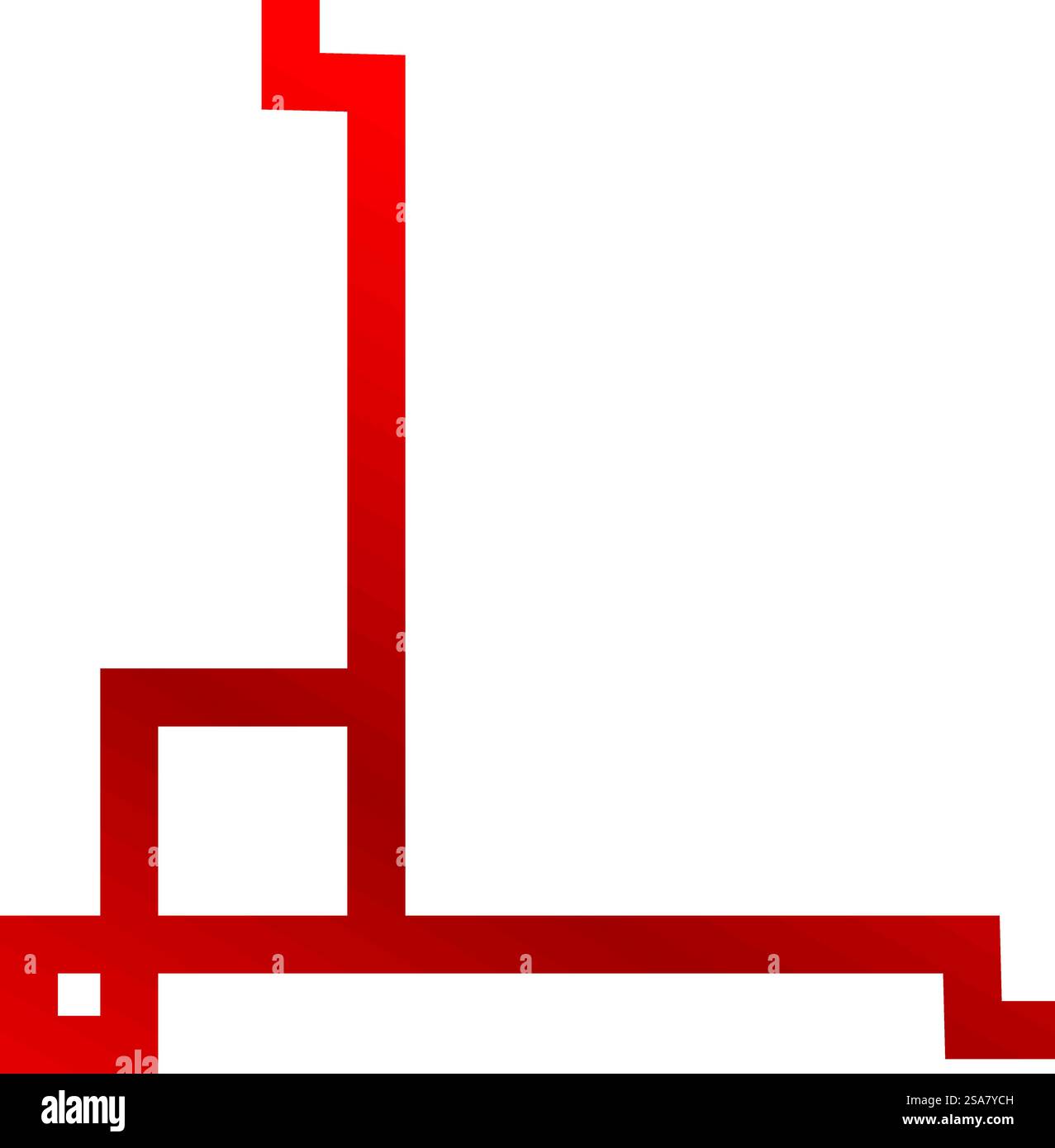 Red pixelated abstract geometric shape forming a right angle on a white ...