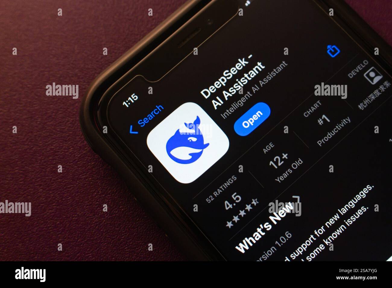 DeepSeek app is on the App Store. DeepSeek, a Chinese AI assistant, is built on MoE-based 'DeepSeek V3' and released 'DeepSeek-R1' in Jan 2025. Stock Photo