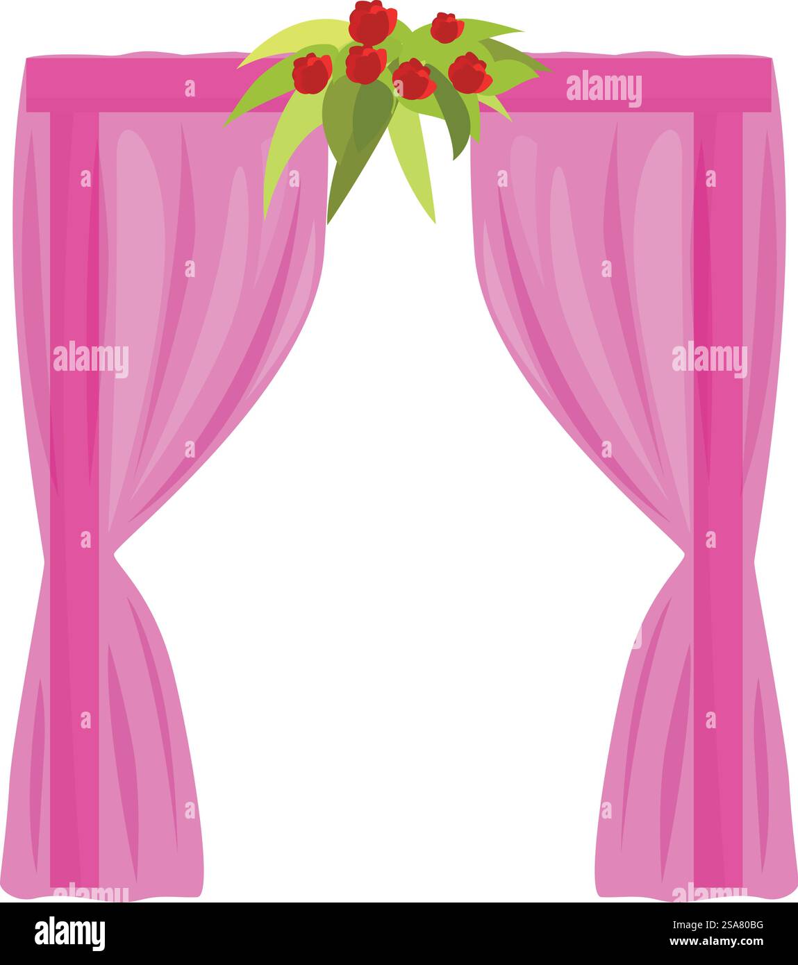 Pink wedding ceremony arch decorated with flowers and fabric for a