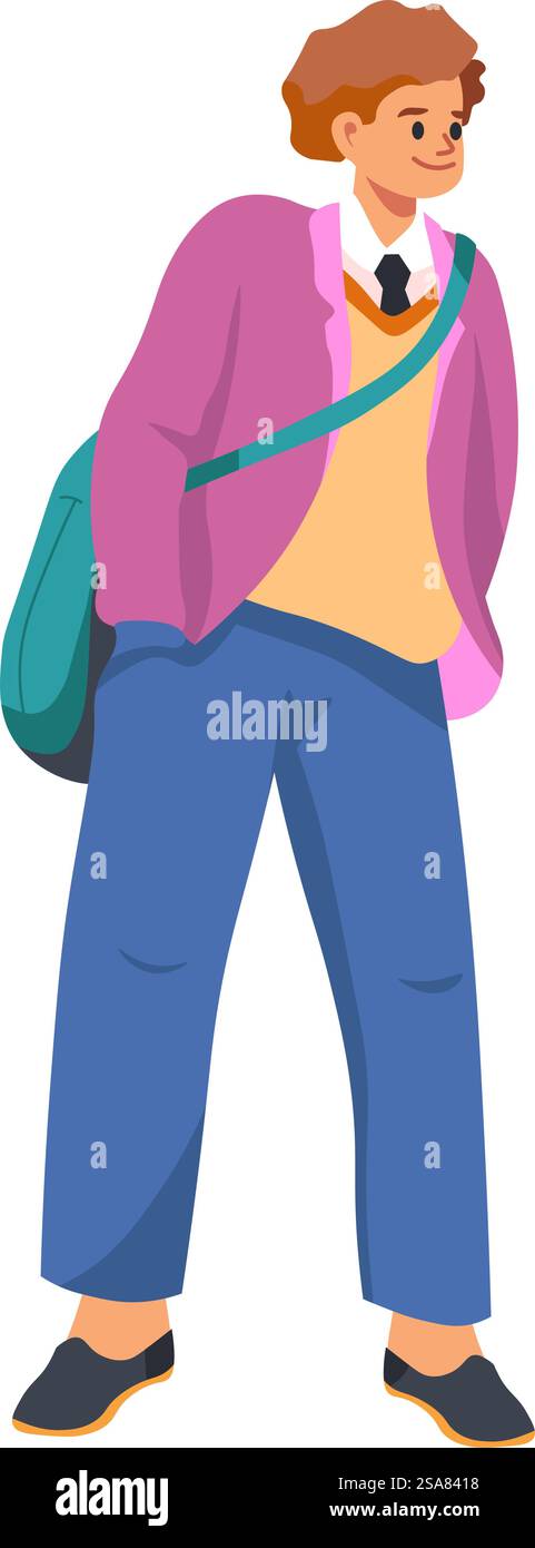 Stylish and trendy boy character wearing school uniform and backpack ...