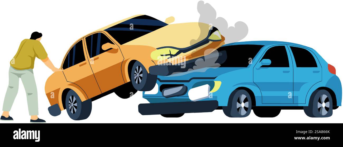 Vector illustration of a car with an overheated engine, isolated on ...