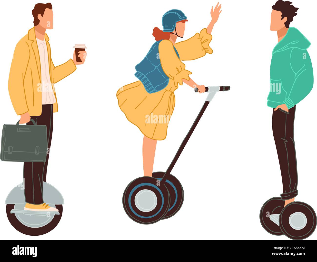 Vector illustration set of modern urban commuters, isolated on white ...
