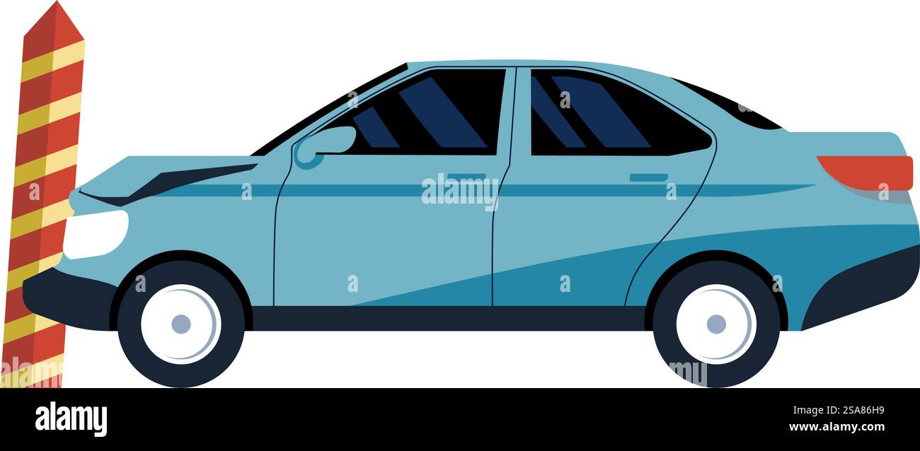 Solo car accident vector illustration, isolated on white background for ...