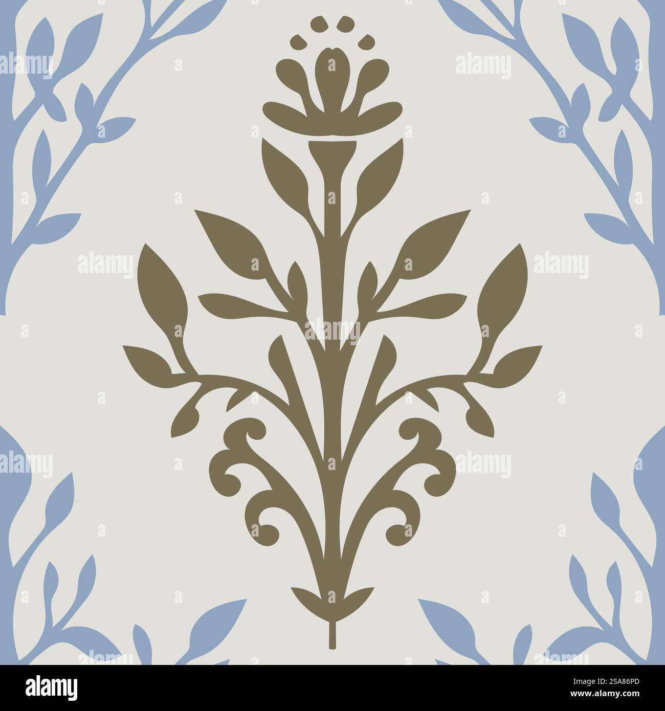 Shrups Pattern Flower branch with buds and foliage leaves, twig with flora and leafage ...