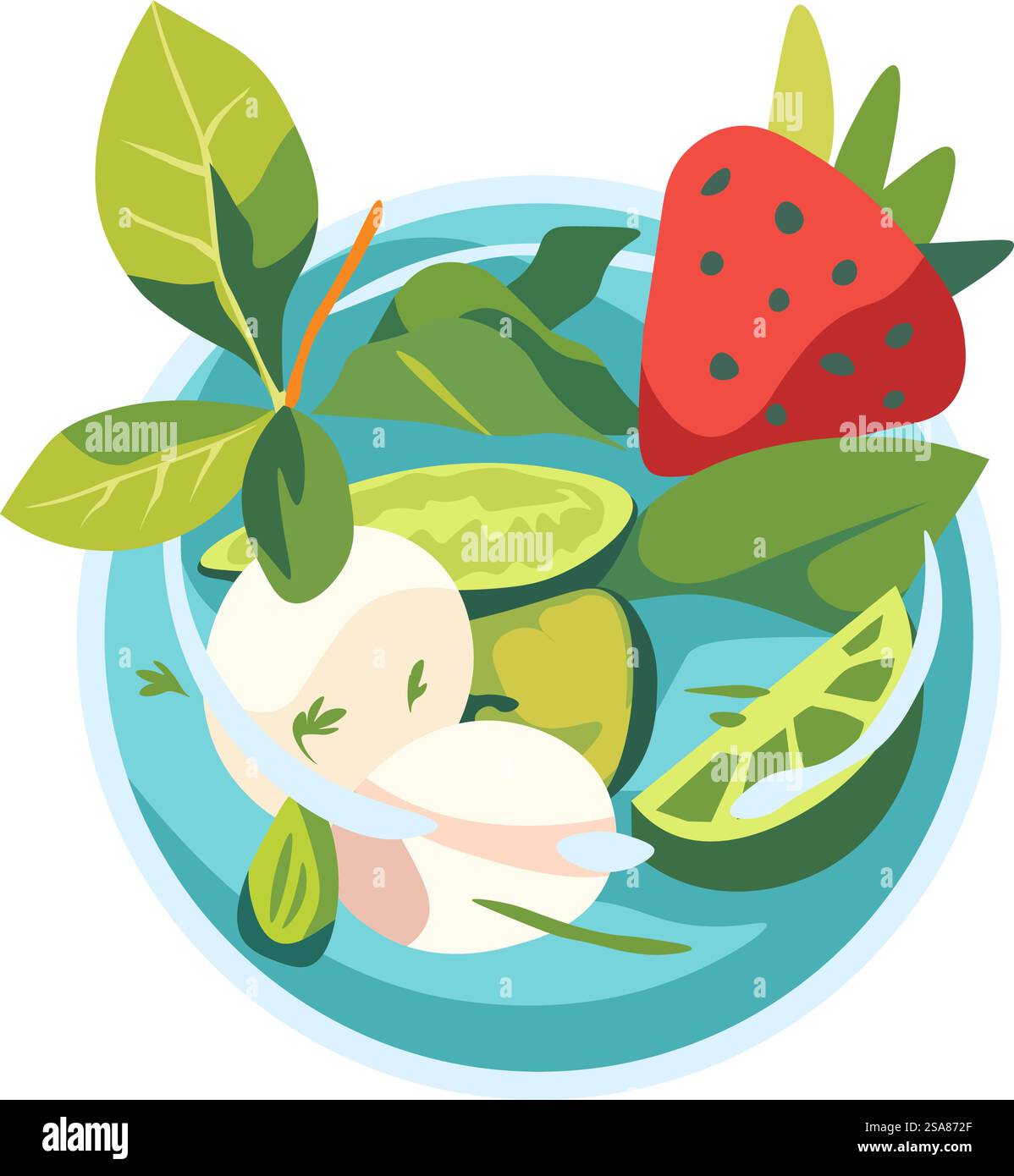 Vector illustration of a colorful fruit salad in a bowl, featuring ...