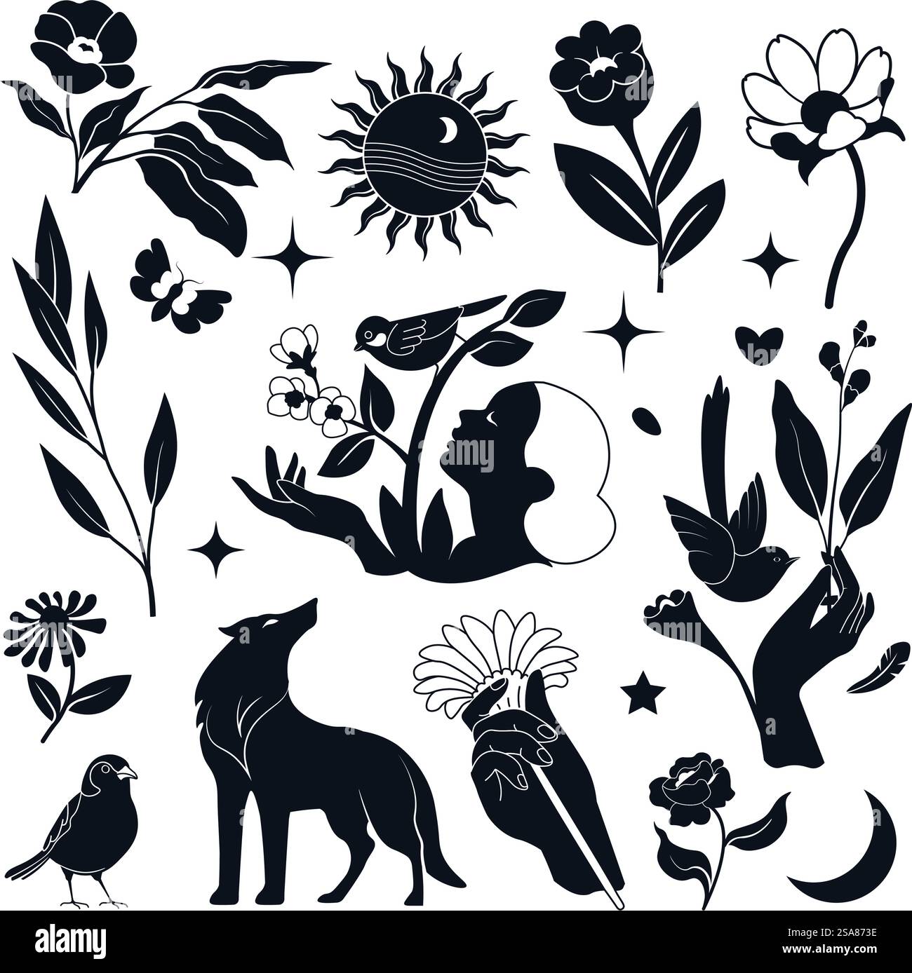 artistic-vector-illustration-of-a-flower-in-black-and-white-featuring