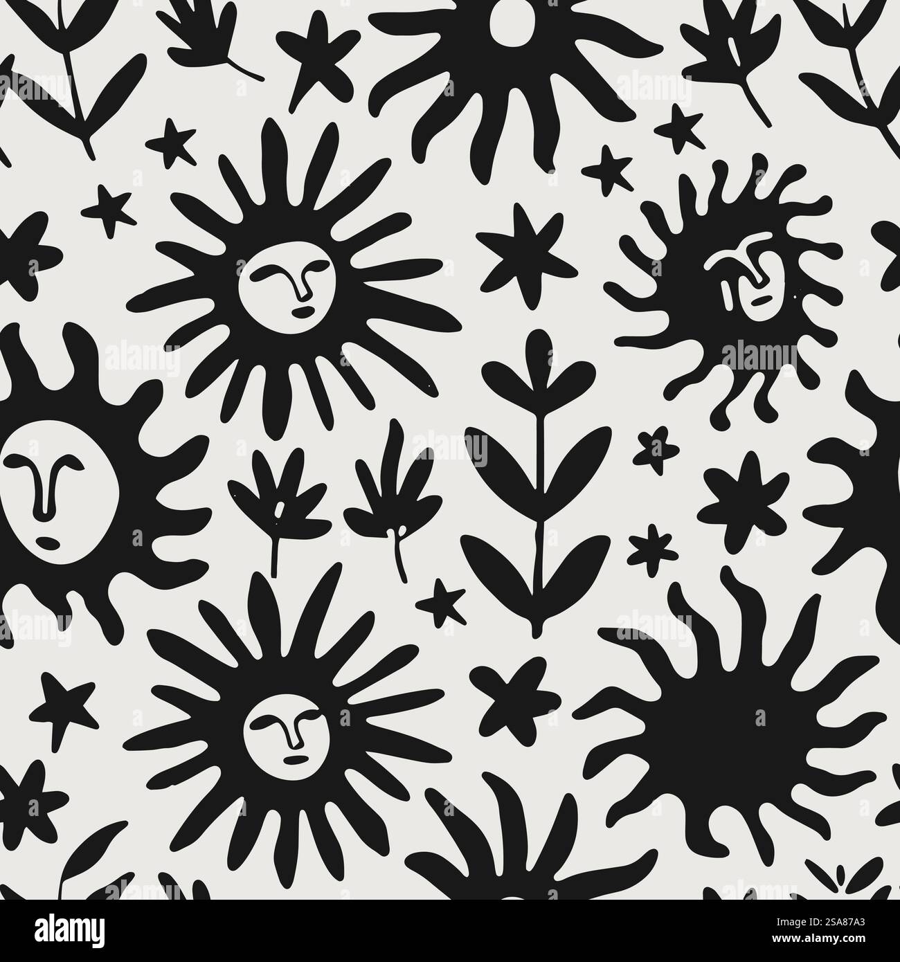This vector illustration depicts a seamless pattern of various black ...