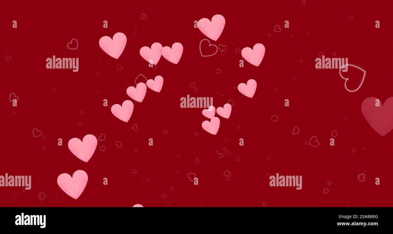 Image of heats floating on red background Stock Photo