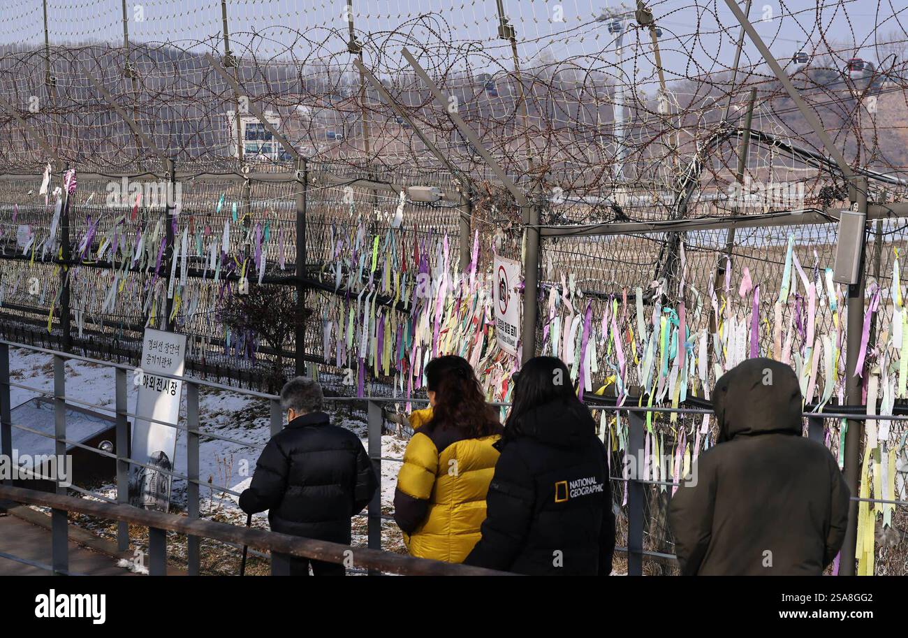 Lunar New Year, South Korea Tributes attached to a security fence in