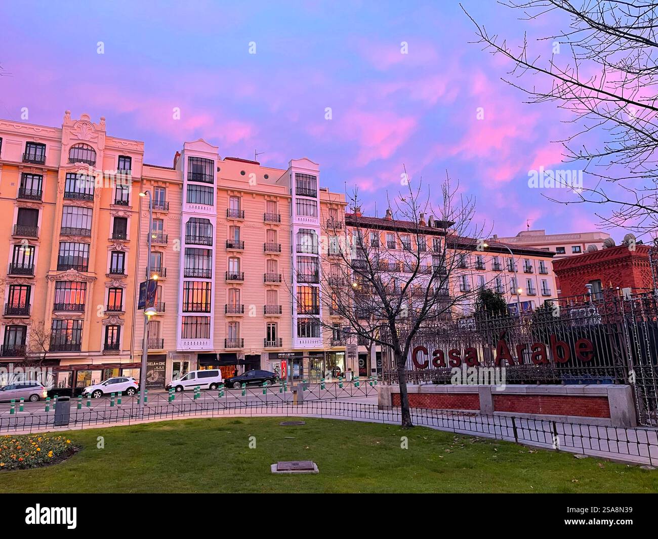 Casa Arabe and Alcala street at dawn. Madrid, Spain. - Smartphone Captured Stock Image