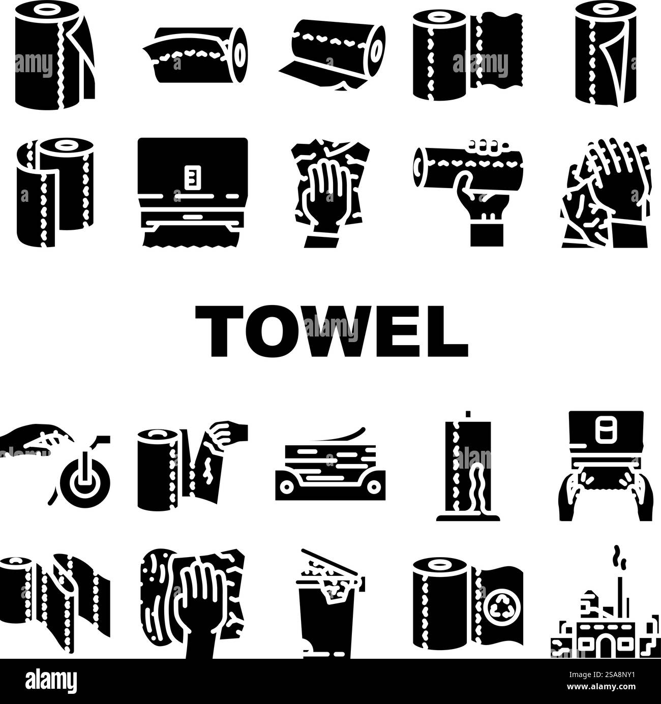 paper towel kitchen roll tissue icons set vector. clean toilet, wipe ...