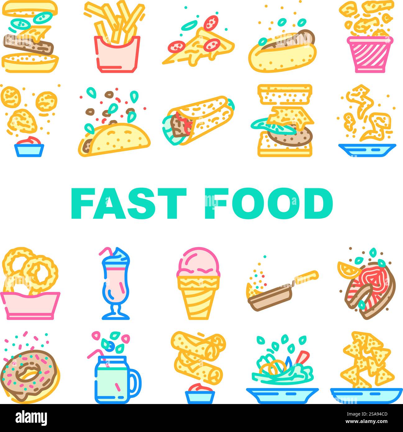 fast food hamburger restaurant icons set vector. burger drink, pizza ...
