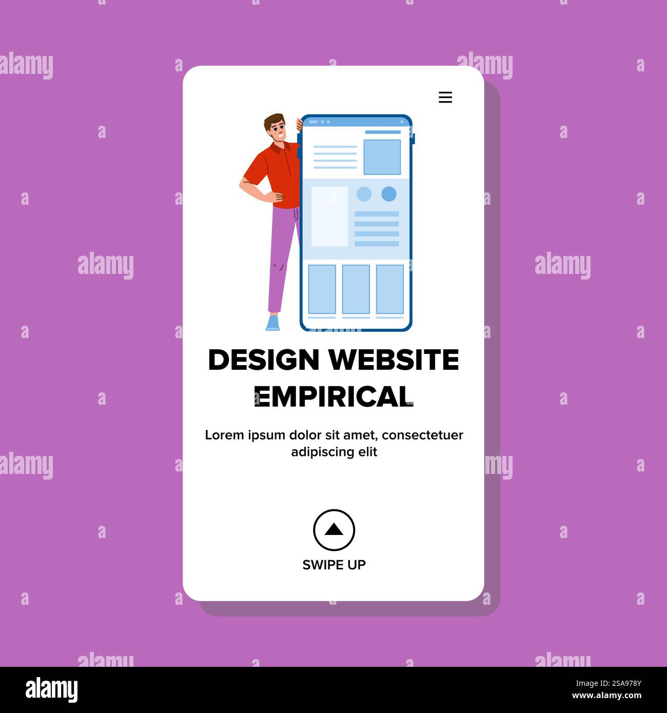 interface design website empirical vector. research usability, testing analysis, user experience interface design website empirical web flat cartoon illustration. interface design website empirical vector Stock Vector
