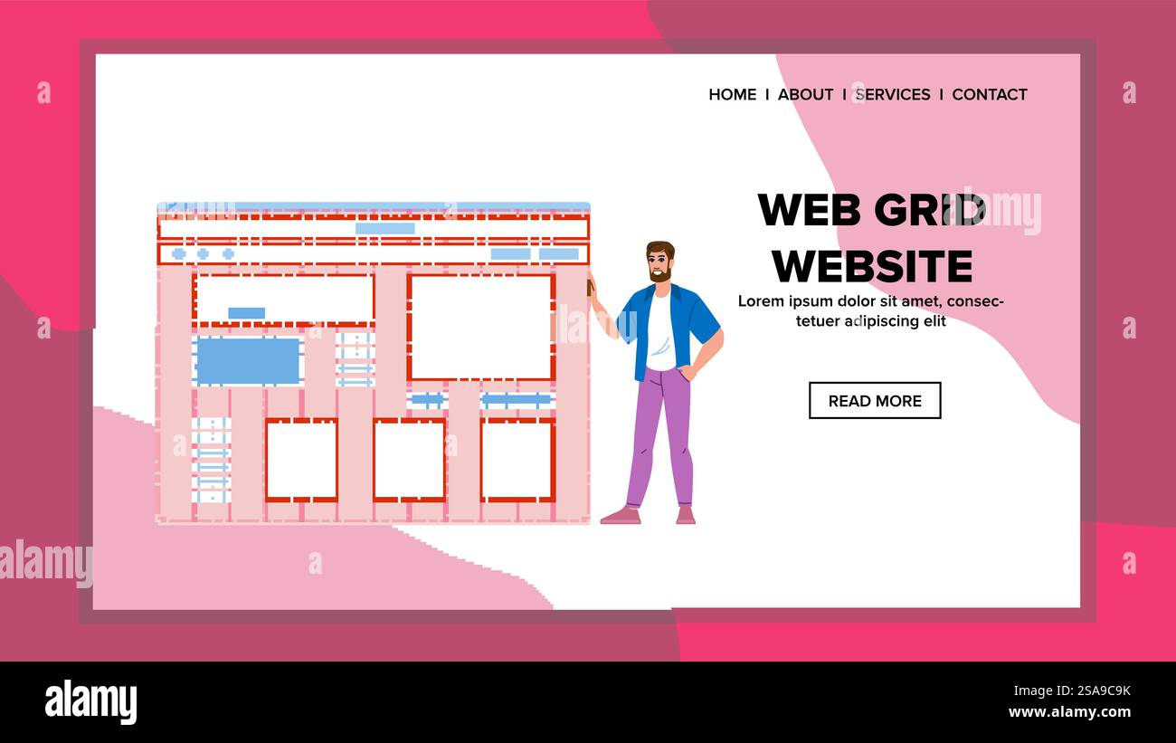 columns web grid website vector. rows framework, interface navigation, mobile desktop columns web grid website web flat cartoon illustration. columns web grid website vector Stock Vector