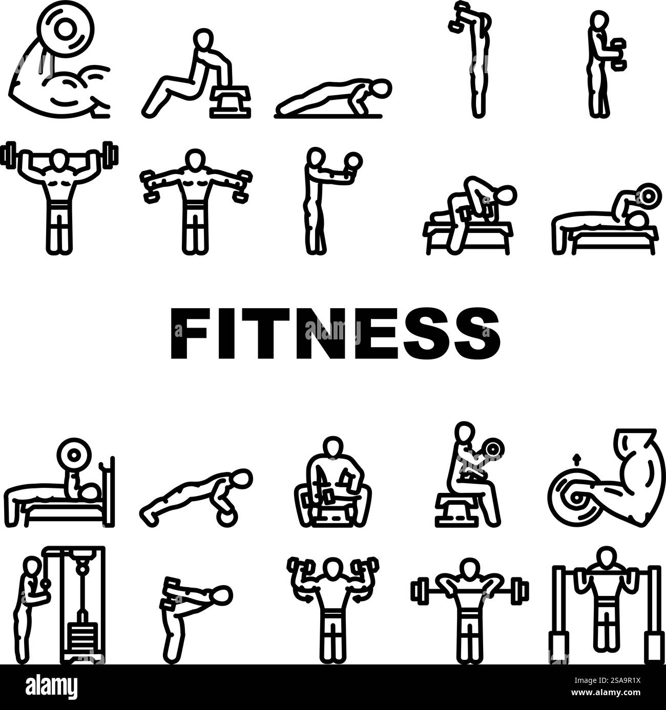 fitness exercises leg workout icons set vector. sport training, healthy ...