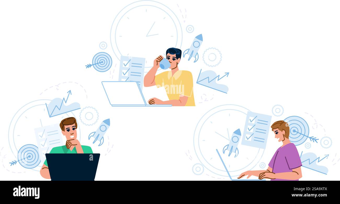 corporate man laptop planning vector. document bank, tax signature ...