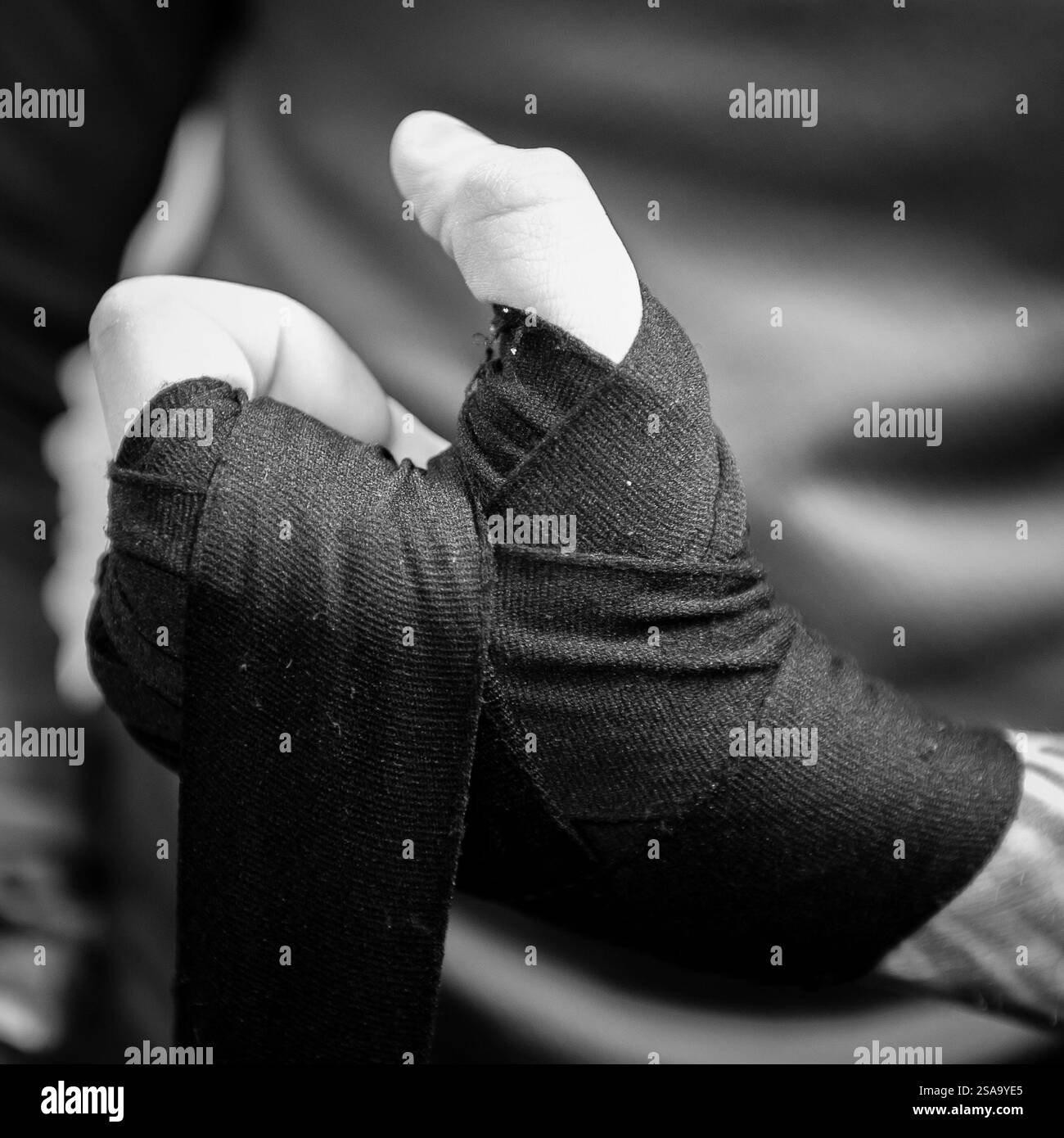 Thai boxing hand preparation Stock Photo