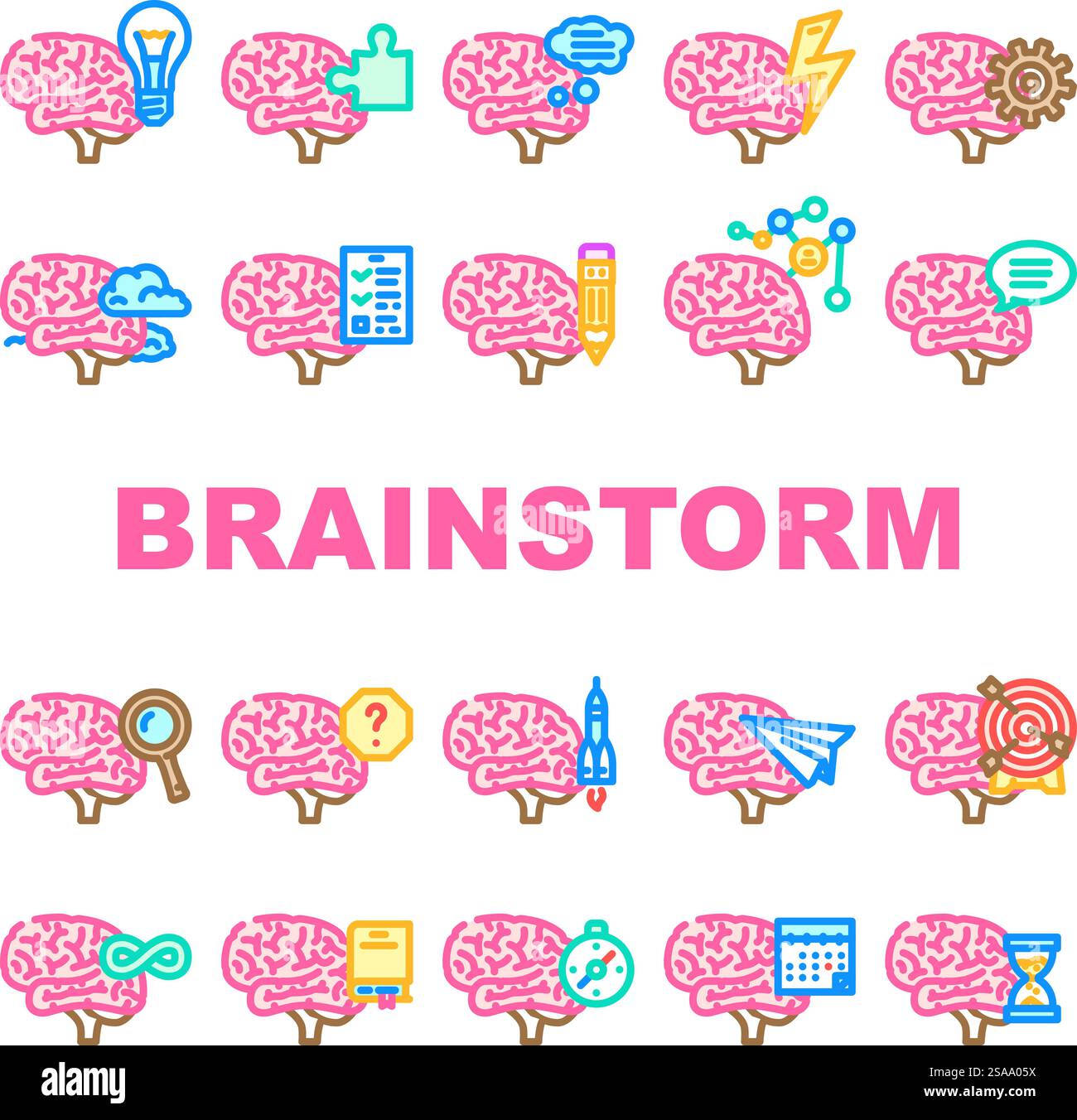 brainstorm ideas creativity icons set vector. innovation thinking ...