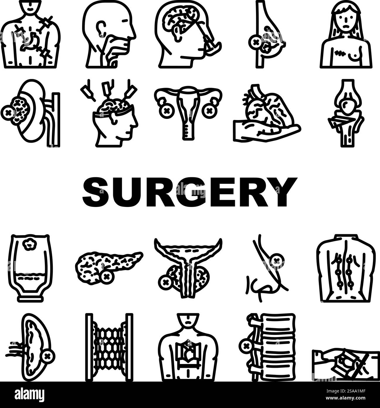 surgery health recovery icons set vector. anesthesia incision, scalpel ...