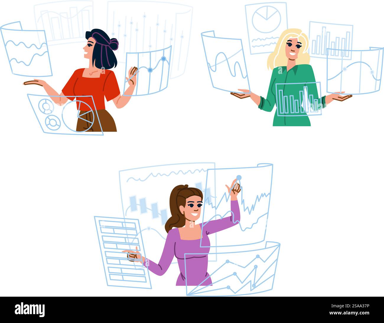 data woman chart vector. statistics analysis, trends demographics ...