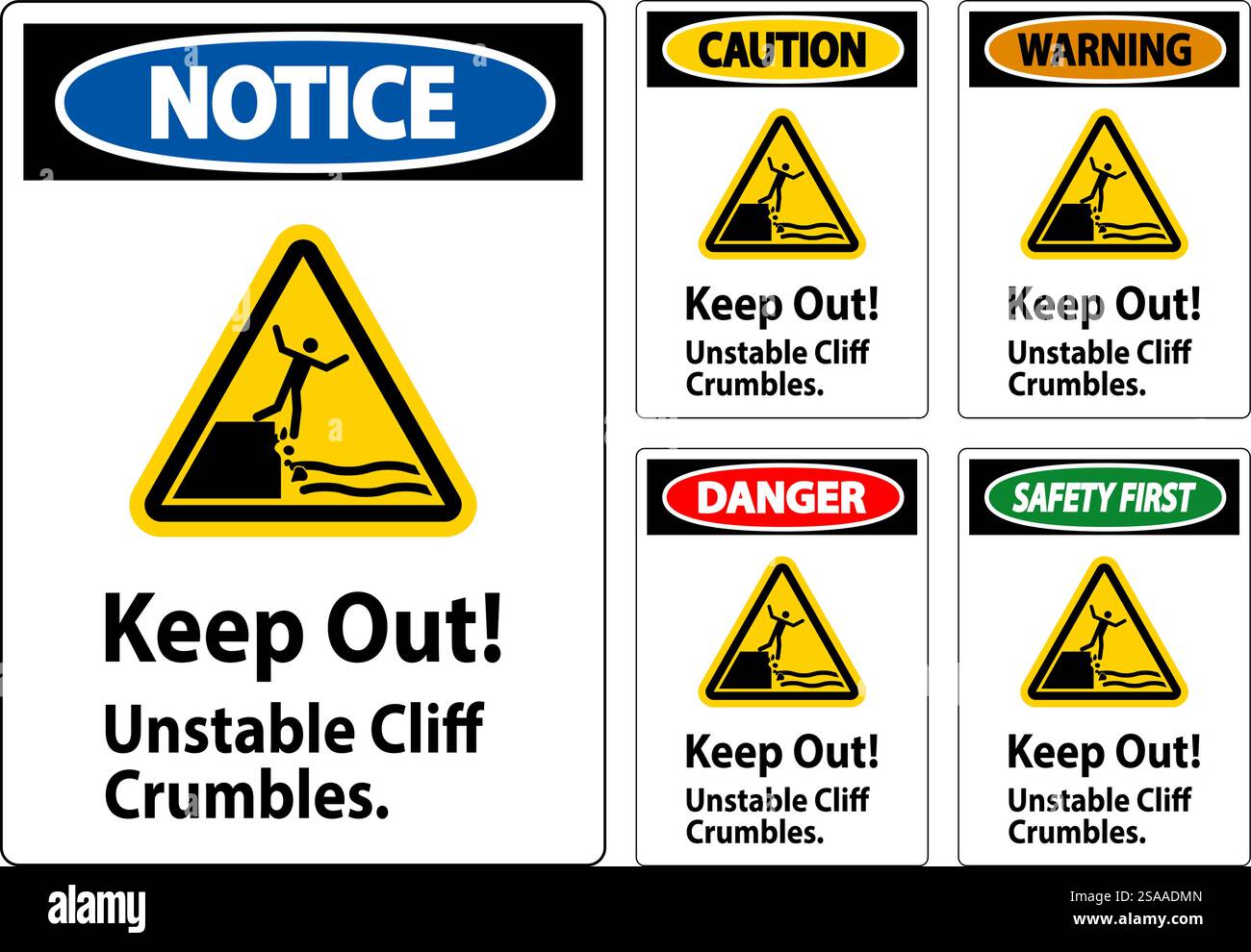 Warning Sign, Keep Out Unstable Cliff Crumbles Stock Vector Image & Art ...