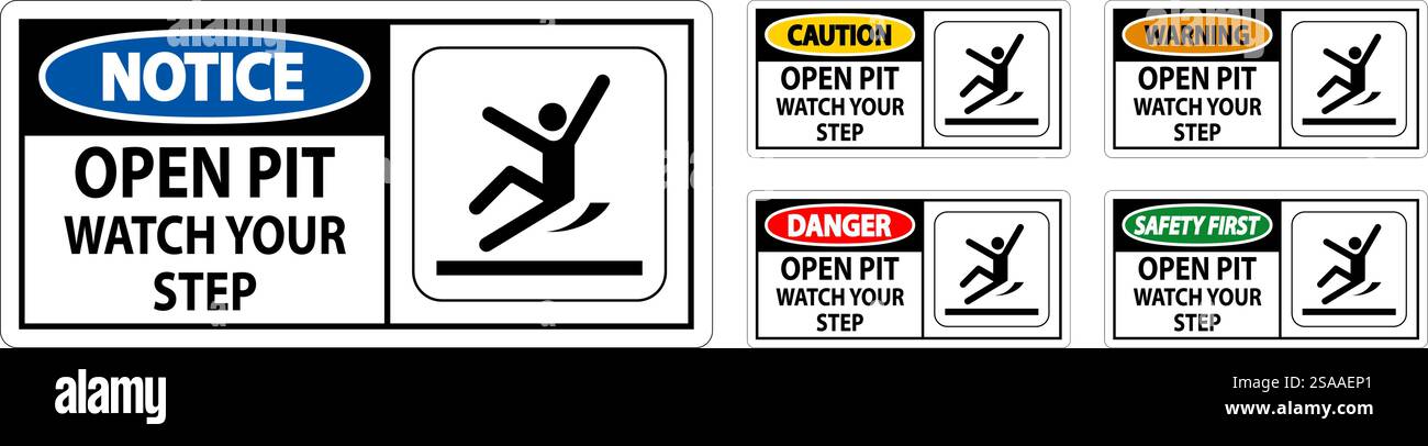 Caution Sign Open Pit, Watch Your Step Stock Vector