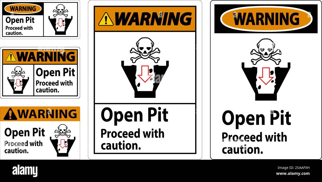 Warning Sign Open Pit Proceed With Caution Stock Vector Image & Art - Alamy